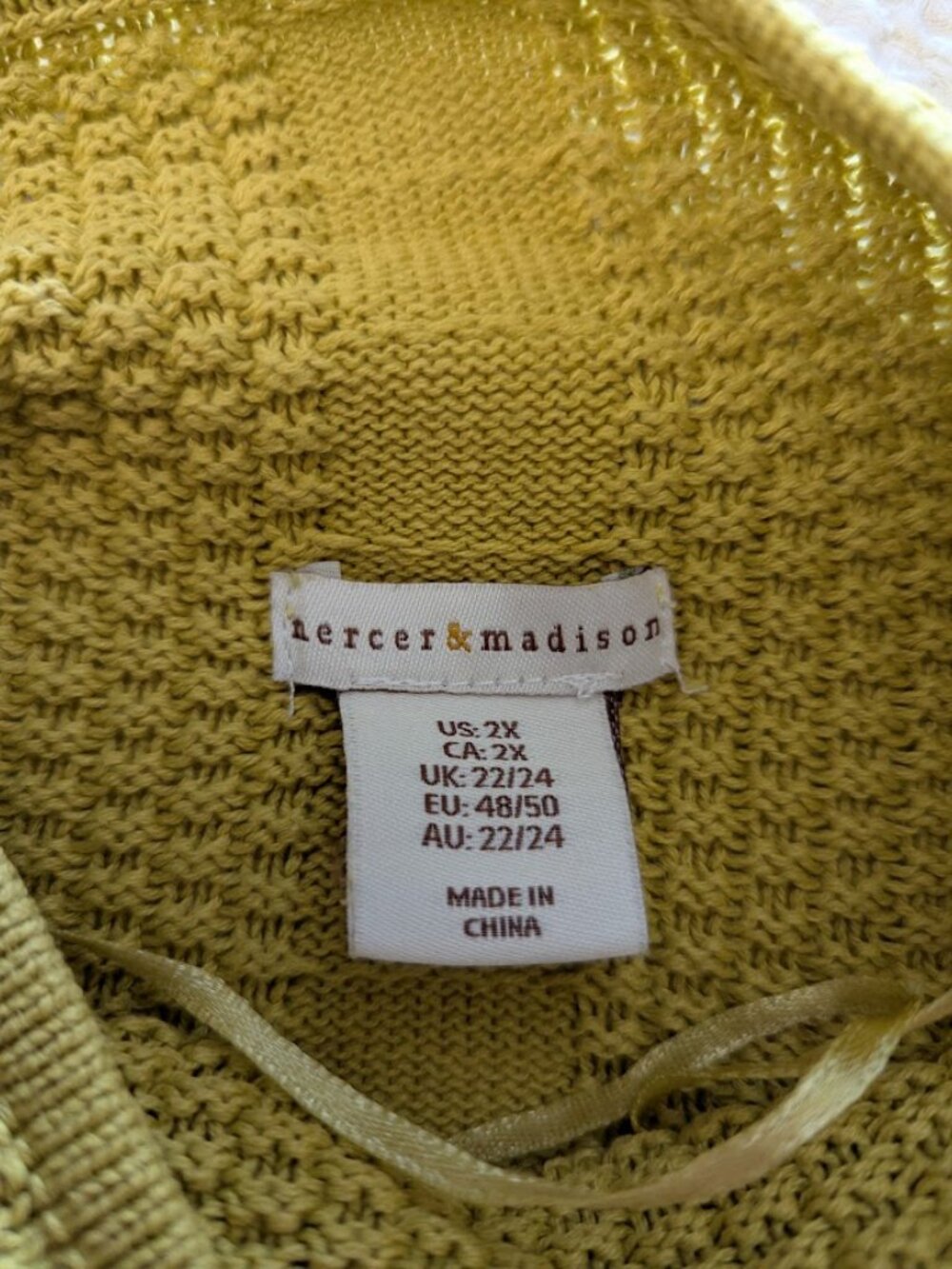 Mercer & Madison Cotton Textured Knit Sweater Chartreuse Green Mustard Cowl Neck - Picture 5 of 11